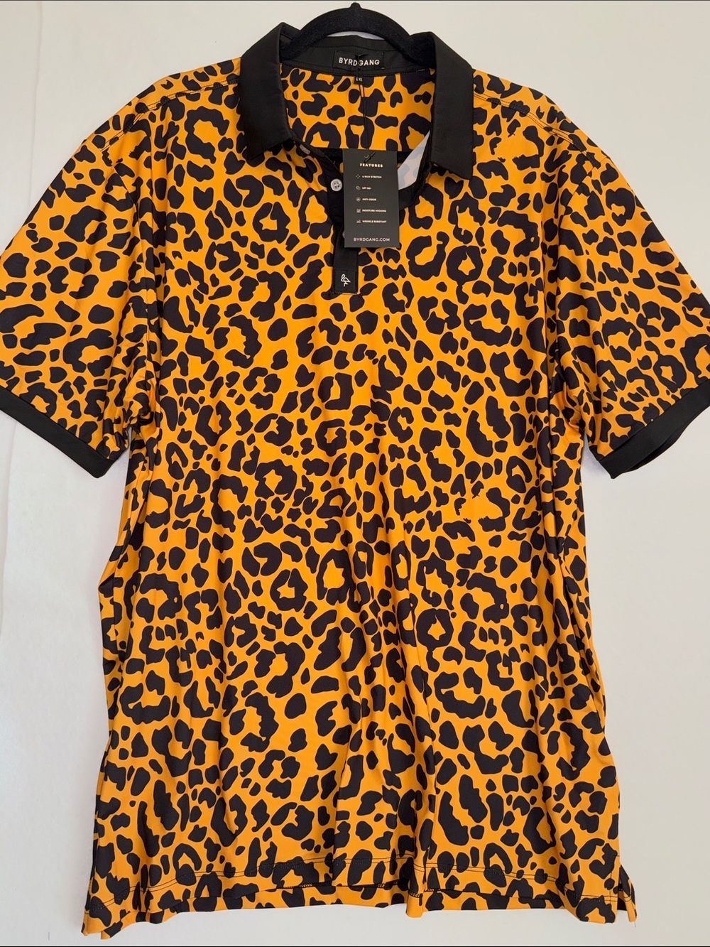 NWT ByrdGang Leopard Print Polo - Black & Yellow